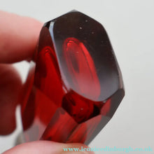 Load image into Gallery viewer, 1902. Antique EDWARDIAN Facet Cut Ruby Glass and Hallmarked Silver Topped Perfume Bottle
