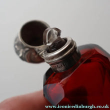 Load image into Gallery viewer, 1902. Antique EDWARDIAN Facet Cut Ruby Glass and Hallmarked Silver Topped Perfume Bottle
