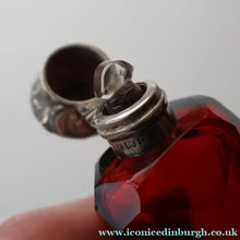 Load image into Gallery viewer, 1902. Antique EDWARDIAN Facet Cut Ruby Glass and Hallmarked Silver Topped Perfume Bottle
