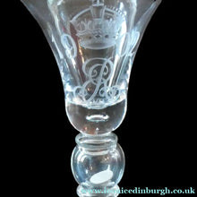 Load image into Gallery viewer, Rare KING EDWARD VII (1902) Engraved Coronation Glass with Hollow Stem Containing a Silver Three Pence Coin
