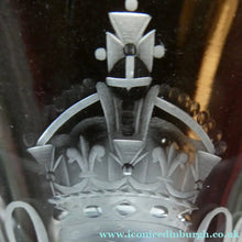 Load image into Gallery viewer, Rare KING EDWARD VII (1902) Engraved Coronation Glass with Hollow Stem Containing a Silver Three Pence Coin
