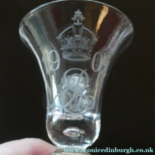 Load image into Gallery viewer, Rare KING EDWARD VII (1902) Engraved Coronation Glass with Hollow Stem Containing a Silver Three Pence Coin

