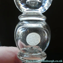 Load image into Gallery viewer, Rare KING EDWARD VII (1902) Engraved Coronation Glass with Hollow Stem Containing a Silver Three Pence Coin
