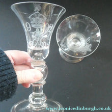 Load image into Gallery viewer, Rare KING EDWARD VII (1902) Engraved Coronation Glass with Hollow Stem Containing a Silver Three Pence Coin

