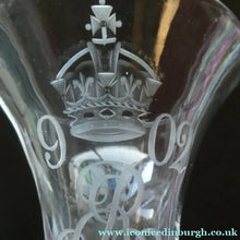 Load image into Gallery viewer, Rare KING EDWARD VII (1902) Engraved Coronation Glass with Hollow Stem Containing a Silver Three Pence Coin
