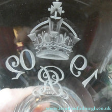 Load image into Gallery viewer, Rare KING EDWARD VII (1902) Engraved Coronation Glass with Hollow Stem Containing a Silver Three Pence Coin
