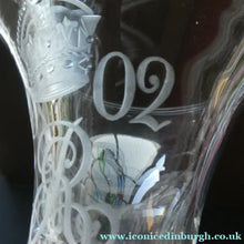 Load image into Gallery viewer, Rare KING EDWARD VII (1902) Engraved Coronation Glass with Hollow Stem Containing a Silver Three Pence Coin
