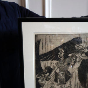 SCOTTISH ART: Antique 1920s Original Etching by Arthur Edwin Wrench. Mythological Subject: PERSEUS SLAYING THE MEDUSA