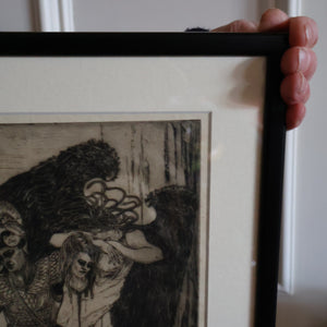 SCOTTISH ART: Antique 1920s Original Etching by Arthur Edwin Wrench. Mythological Subject: PERSEUS SLAYING THE MEDUSA