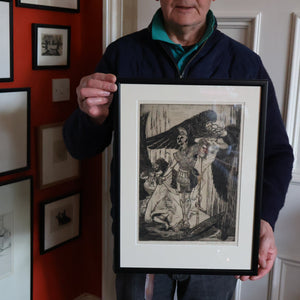 SCOTTISH ART: Antique 1920s Original Etching by Arthur Edwin Wrench. Mythological Subject: PERSEUS SLAYING THE MEDUSA