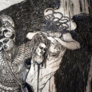 SCOTTISH ART: Antique 1920s Original Etching by Arthur Edwin Wrench. Mythological Subject: PERSEUS SLAYING THE MEDUSA