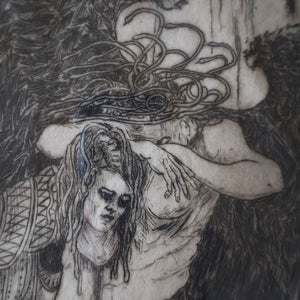 SCOTTISH ART: Antique 1920s Original Etching by Arthur Edwin Wrench. Mythological Subject: PERSEUS SLAYING THE MEDUSA