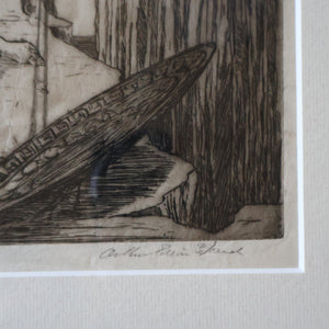 SCOTTISH ART: Antique 1920s Original Etching by Arthur Edwin Wrench. Mythological Subject: PERSEUS SLAYING THE MEDUSA