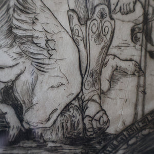 SCOTTISH ART: Antique 1920s Original Etching by Arthur Edwin Wrench. Mythological Subject: PERSEUS SLAYING THE MEDUSA