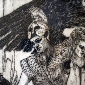 SCOTTISH ART: Antique 1920s Original Etching by Arthur Edwin Wrench. Mythological Subject: PERSEUS SLAYING THE MEDUSA