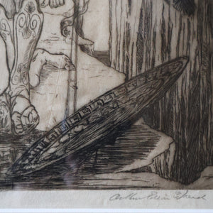 SCOTTISH ART: Antique 1920s Original Etching by Arthur Edwin Wrench. Mythological Subject: PERSEUS SLAYING THE MEDUSA