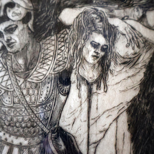 SCOTTISH ART: Antique 1920s Original Etching by Arthur Edwin Wrench. Mythological Subject: PERSEUS SLAYING THE MEDUSA