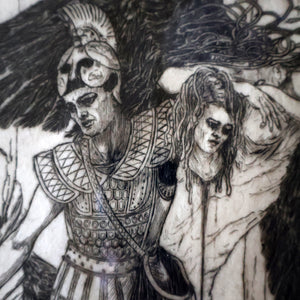 SCOTTISH ART: Antique 1920s Original Etching by Arthur Edwin Wrench. Mythological Subject: PERSEUS SLAYING THE MEDUSA
