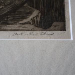 SCOTTISH ART: Antique 1920s Original Etching by Arthur Edwin Wrench. Mythological Subject: PERSEUS SLAYING THE MEDUSA