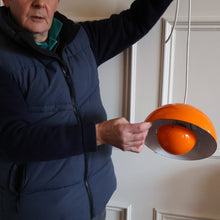 Load image into Gallery viewer, Genuine Vintage DANISH 1960s VERNER PANTON Pendant &quot;Flowerpot&quot; Metal Lampshade. Tangerine Enamel Finish
