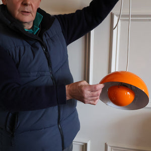 Genuine Vintage DANISH 1960s VERNER PANTON Pendant "Flowerpot" Metal Lampshade. Tangerine Enamel Finish