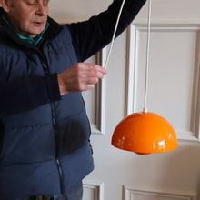 Load image into Gallery viewer, Genuine Vintage DANISH 1960s VERNER PANTON Pendant &quot;Flowerpot&quot; Metal Lampshade. Tangerine Enamel Finish
