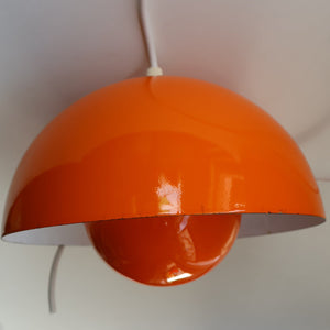 Genuine Vintage DANISH 1960s VERNER PANTON Pendant "Flowerpot" Metal Lampshade. Tangerine Enamel Finish