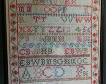 Load image into Gallery viewer, ANTIQUE 19th Century Embroidered Sampler with Letters and Floral Designs &amp; Wild Strawberry Border
