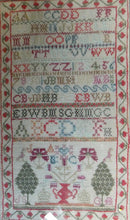 Load image into Gallery viewer, ANTIQUE 19th Century Embroidered Sampler with Letters and Floral Designs &amp; Wild Strawberry Border
