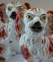 Load image into Gallery viewer, Red and White Patches. Antique Staffordshire Chimney Spaniels Dogs. Victorian
