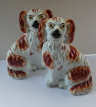 Load image into Gallery viewer, Red and White Patches. Antique Staffordshire Chimney Spaniels Dogs. Victorian
