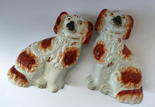 Load image into Gallery viewer, Red and White Patches. Antique Staffordshire Chimney Spaniels Dogs. Victorian
