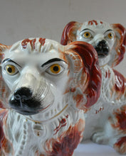 Load image into Gallery viewer, Red and White Patches. Antique Staffordshire Chimney Spaniels Dogs. Victorian
