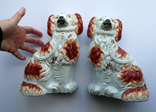 Load image into Gallery viewer, Red and White Patches. Antique Staffordshire Chimney Spaniels Dogs. Victorian
