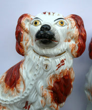 Load image into Gallery viewer, Red and White Patches. Antique Staffordshire Chimney Spaniels Dogs. Victorian
