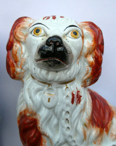 Red and White Patches. Antique Staffordshire Chimney Spaniels Dogs. Victorian