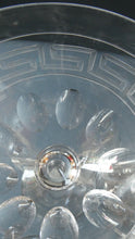 Load image into Gallery viewer, Set of FOUR Antique Cordial Glasses. Each with Etched Greek Key Pattern and Sliced Facets
