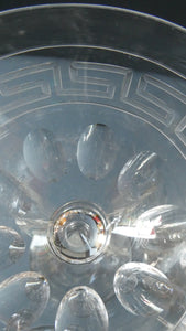 Set of FOUR Antique Cordial Glasses. Each with Etched Greek Key Pattern and Sliced Facets