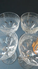 Load image into Gallery viewer, Set of FOUR Antique Cordial Glasses. Each with Etched Greek Key Pattern and Sliced Facets

