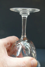 Load image into Gallery viewer, Set of FOUR Antique Cordial Glasses. Each with Etched Greek Key Pattern and Sliced Facets
