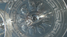 Load image into Gallery viewer, Set of FOUR Antique Cordial Glasses. Each with Etched Greek Key Pattern and Sliced Facets
