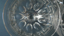 Load image into Gallery viewer, Set of FOUR Antique Cordial Glasses. Each with Etched Greek Key Pattern and Sliced Facets
