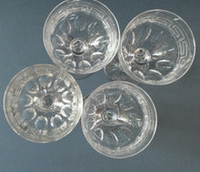 Load image into Gallery viewer, Set of FOUR Antique Cordial Glasses. Each with Etched Greek Key Pattern and Sliced Facets
