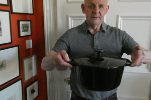 LARGE Vintage Black Enamel Cast Iron Lidded Casserole Pot