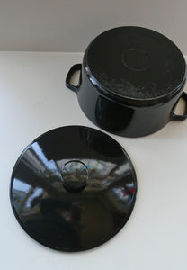 LARGE Vintage Black Enamel Cast Iron Lidded Casserole Pot