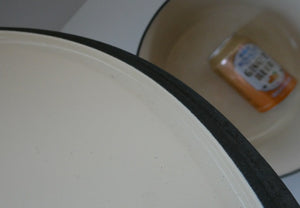 LARGE Vintage Black Enamel Cast Iron Lidded Casserole Pot