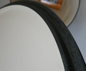 LARGE Vintage Black Enamel Cast Iron Lidded Casserole Pot