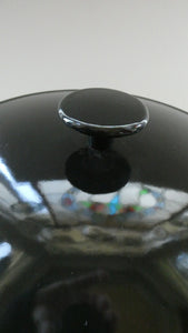 LARGE Vintage Black Enamel Cast Iron Lidded Casserole Pot