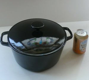 LARGE Vintage Black Enamel Cast Iron Lidded Casserole Pot