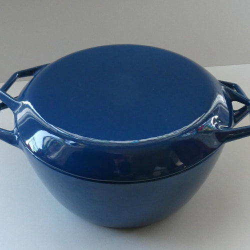 Vintage DANISH Copco D3 Bright Blue Enamel Cast Iron Lidded Casserole Pot